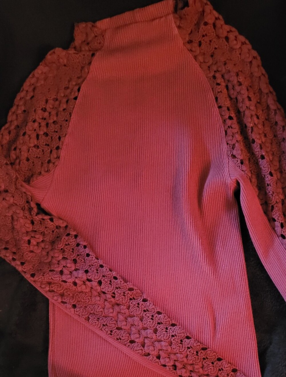 Free People Burgandy Ribbed Knit Top with Gold Accent